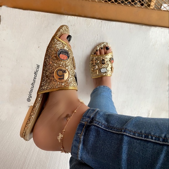 Gold Shimmer Pins Slides Sandal - Picture 4 of 7